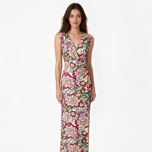 Soft Surroundings Floral Maxi Dress V Neck Medium Sleeveless Vacation Tropical